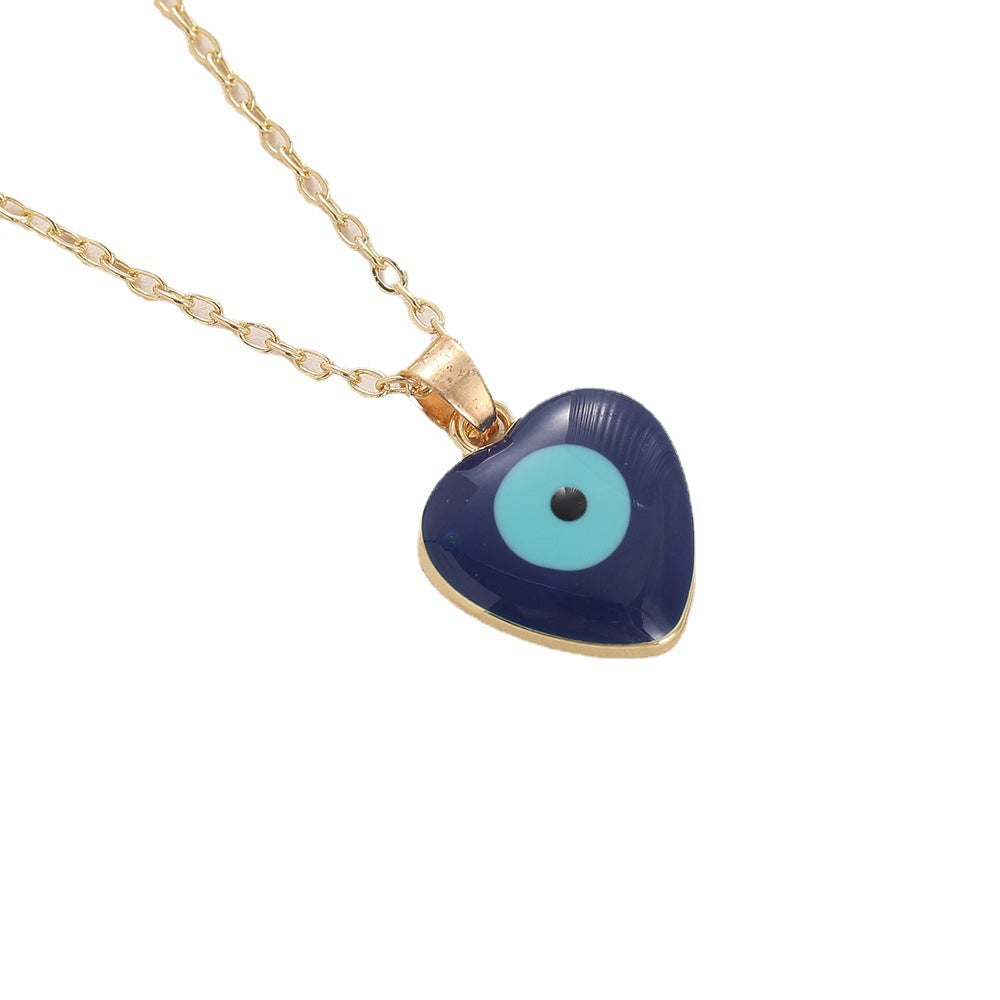 Wholesale Devil's Eye Heart Shaped Alloy Drop Oil Necklace
